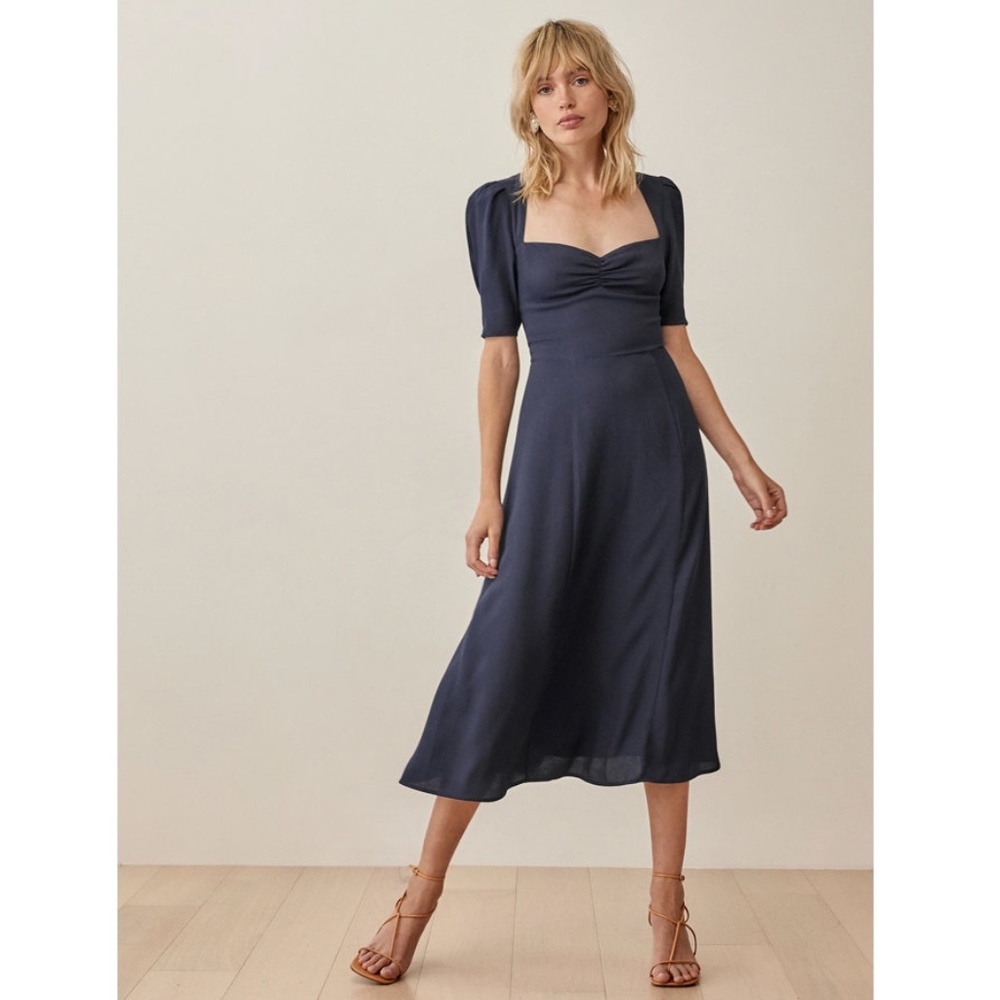 [NWT] Reformation Navy Blue Midi Matin Dress